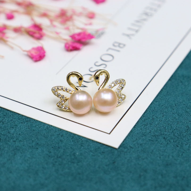 Freshwater Pearl Swan Earrings 7-8mm
