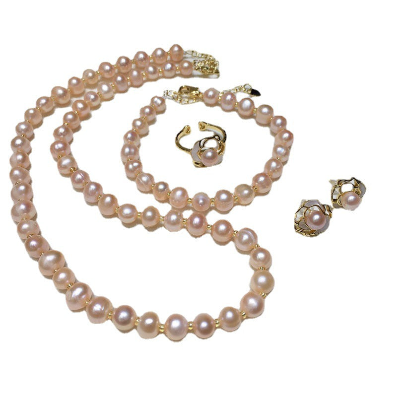 Freshwater Pearl Necklace Set 7-8mm Mountain Camellia Set
