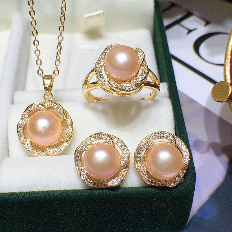 Freshwater Pearl Set 8-9mm Flower Three-piece