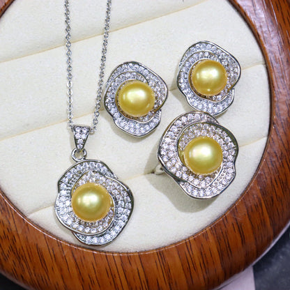Flower style freshwater pearl necklace set 8-9mm