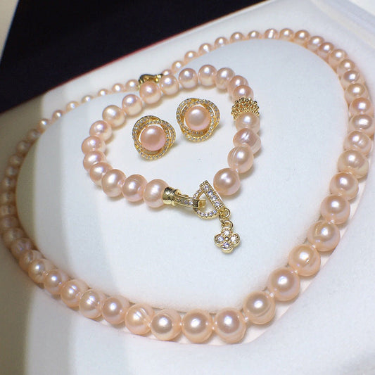 （Get free gifts）Freshwater Pearl Necklace Set 8-9mm