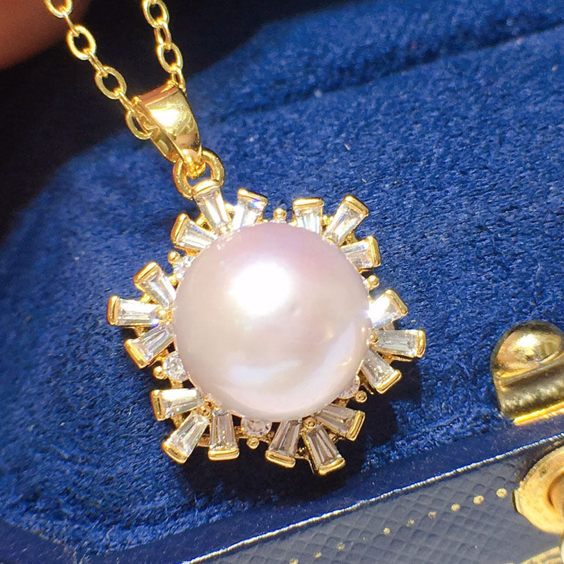 （Get free gifts）Natural freshwater pearl ring earrings pendant set white furnishing 10-11mm