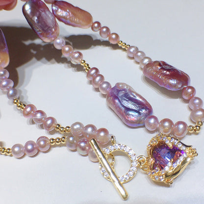Freshwater Pearl Baroque Necklace Color Ocean Heart Pendant 028