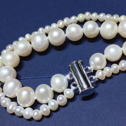 Double-layer chain, pearl pearl necklace 8-9 / 3-4mm