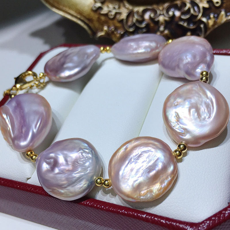 Natural Freshwater Pearl Bracelet - Colorful 16-17mm - 18K Gold Plated
