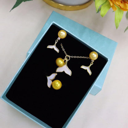 Freshwater Pearl inlaid set female 8-9mm mermaid shape