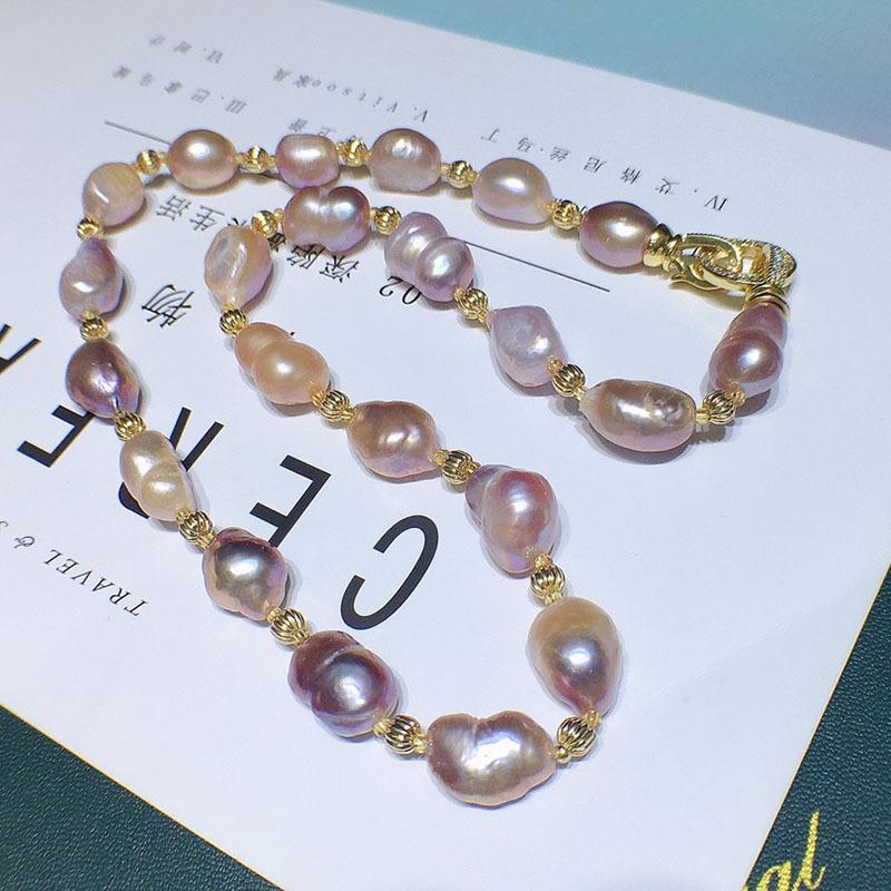 Baroque natural freshwater pearl necklace bracelet set purple big 10-11mm